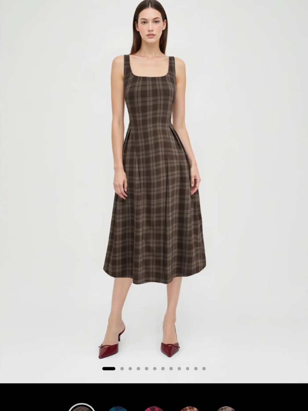 Cider Classic Brown Plaid Midi Dress - Sleeveless Square Neck